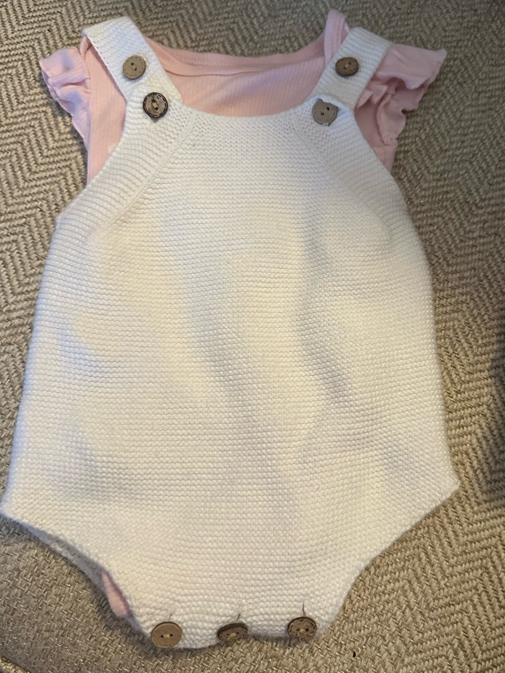 Cream Knit Baby Romper with Pink Underlayer